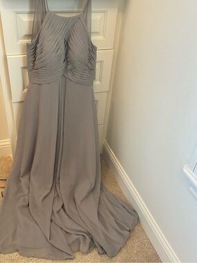 Azazie Grey Pleated Maxi Dress